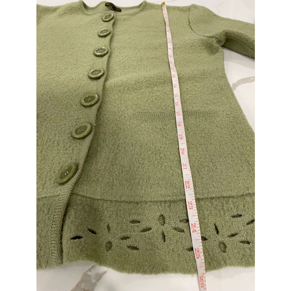 Vintage Rino Rossi Boiled Wool Jacket Cardigan Button Up Floral Cutout Green M - Picture 16 of 16